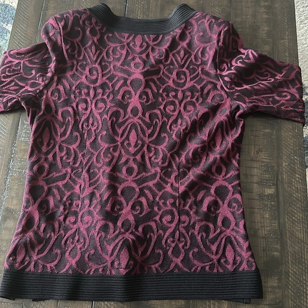 Exclusively Misook Petite M Texture Zip-Up Top Lightweight Jacket Burgundy Black - Picture 16 of 16